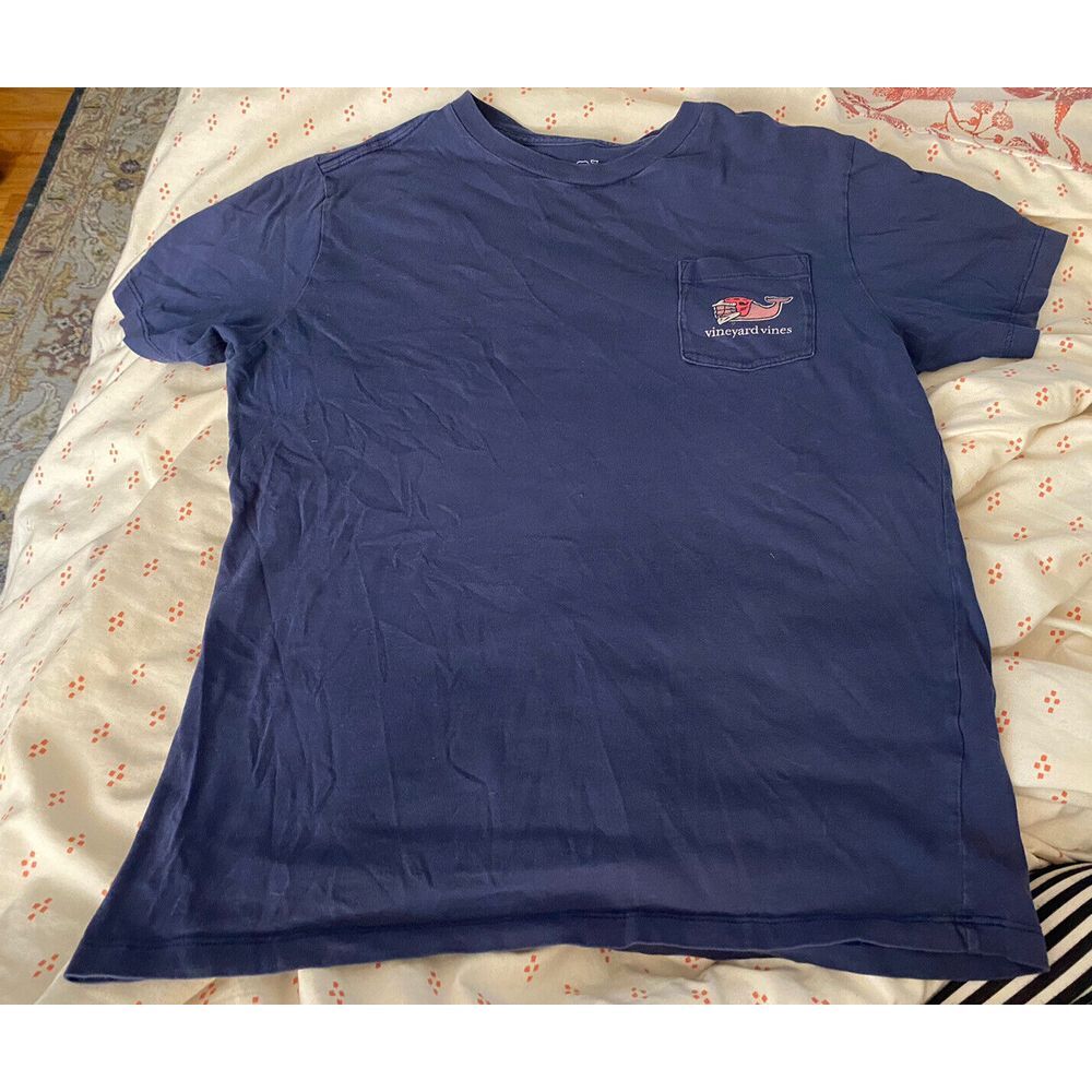 Vineyard Vines Kids Youth L Large 16 Navy Blue Lacrosse CrewNeck Tee T Shirt EUC